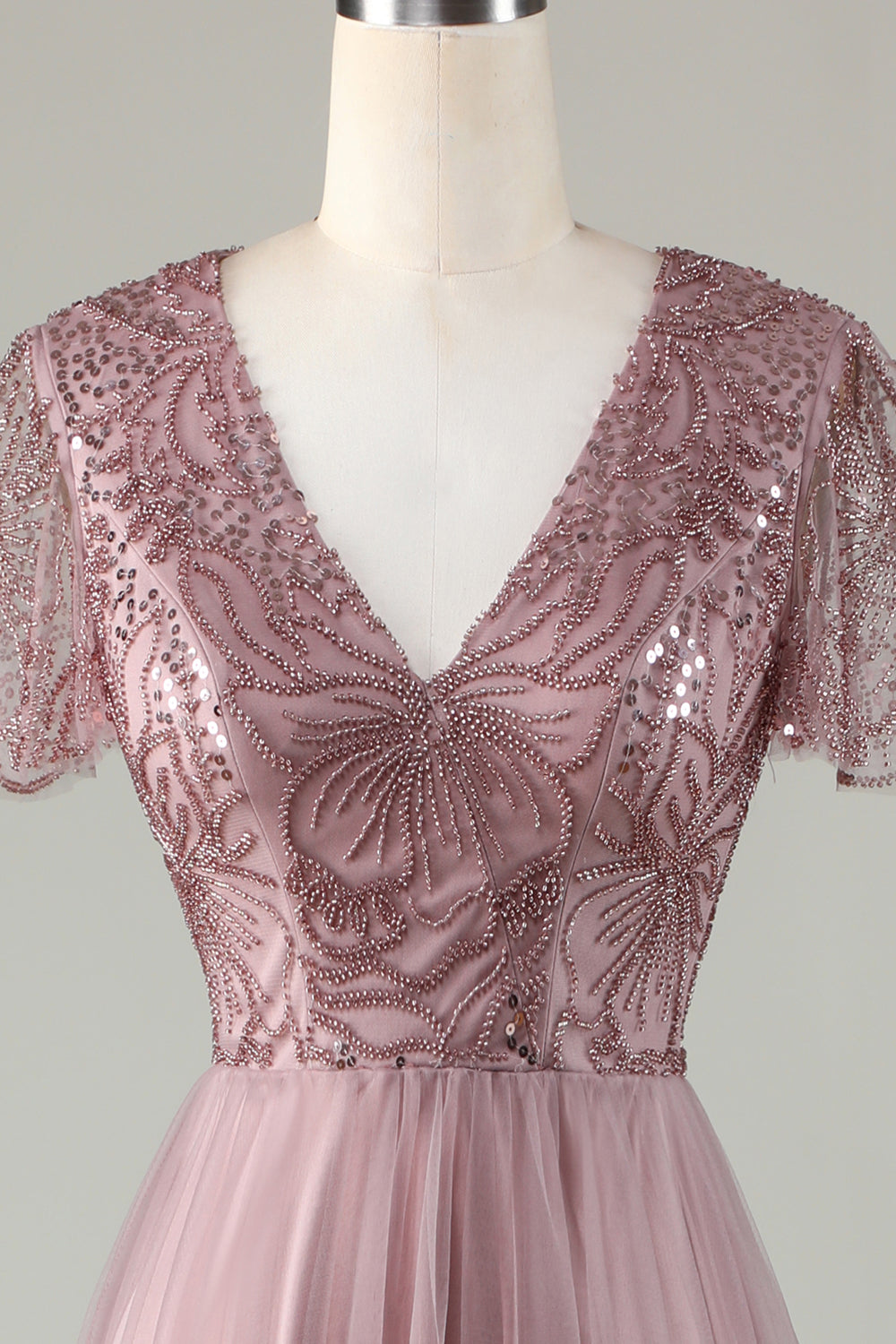 A-Line Støvete Blå brudepike kjole med perler