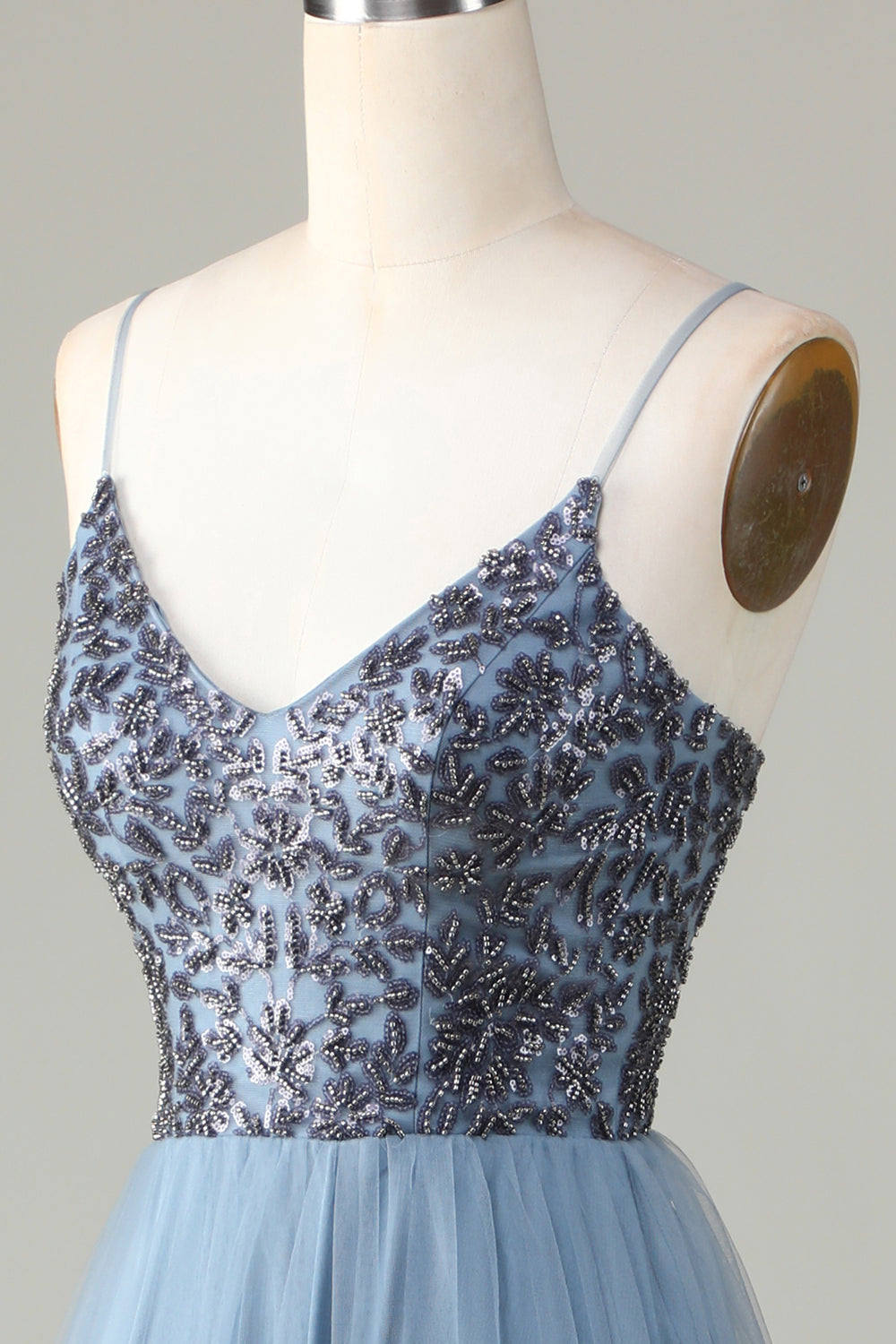 Beaded Spaghetti stropper støvete blå brudepike kjole