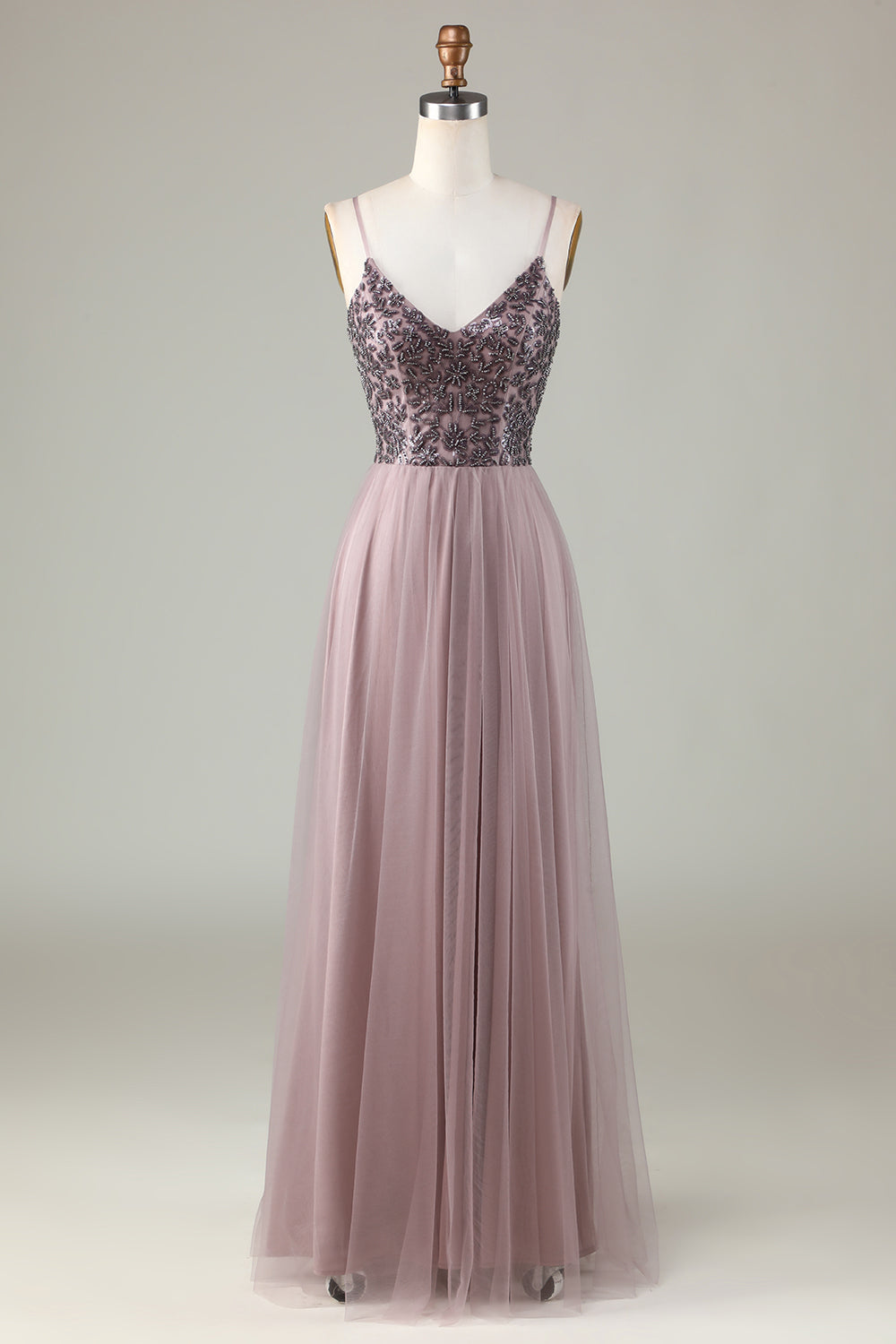 Beaded Spaghetti stropper støvete blå brudepike kjole