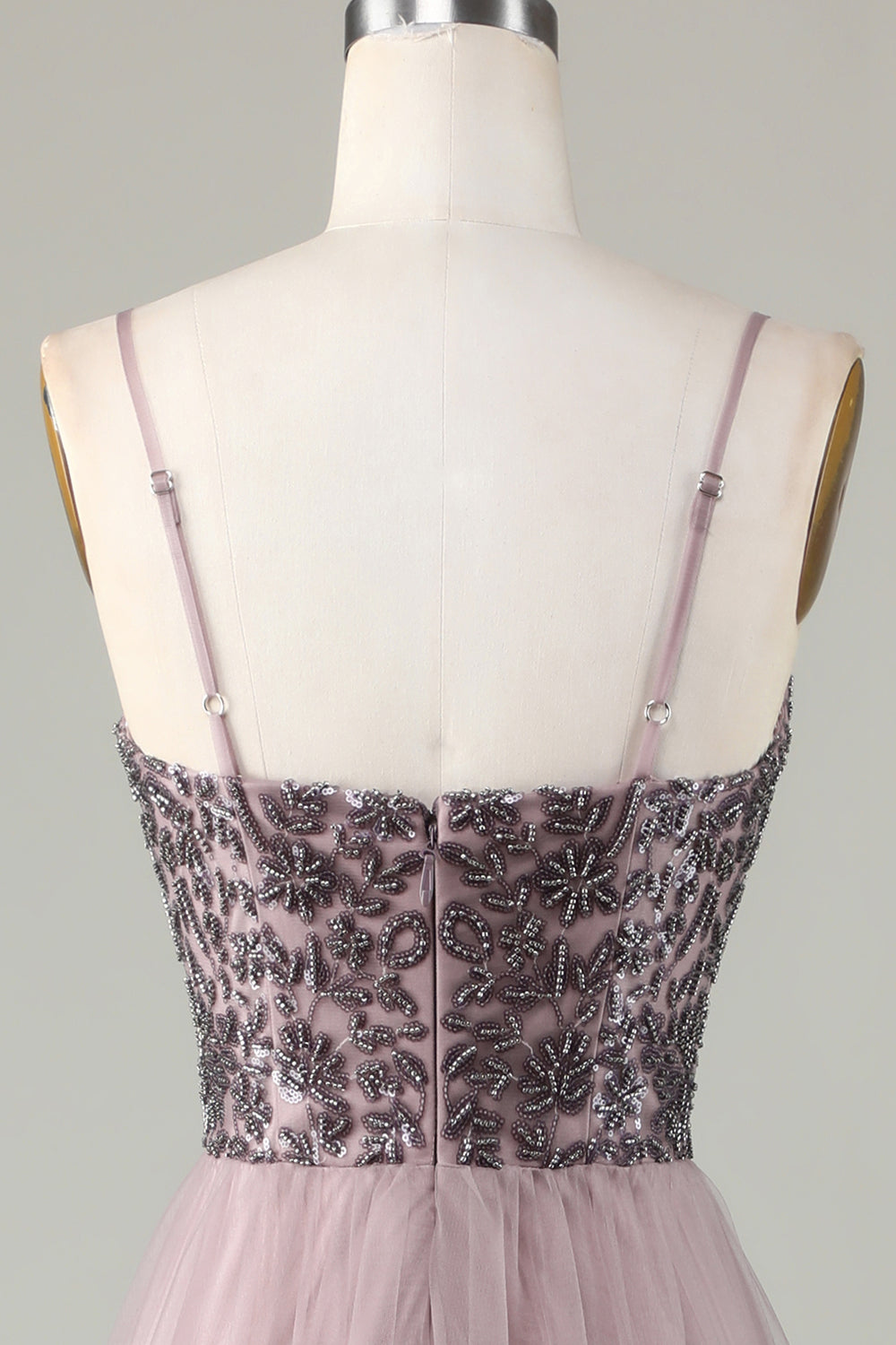 Beaded Spaghetti stropper støvete blå brudepike kjole