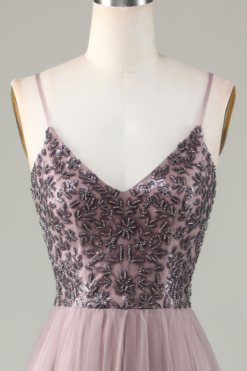 Beaded Spaghetti stropper støvete blå brudepike kjole