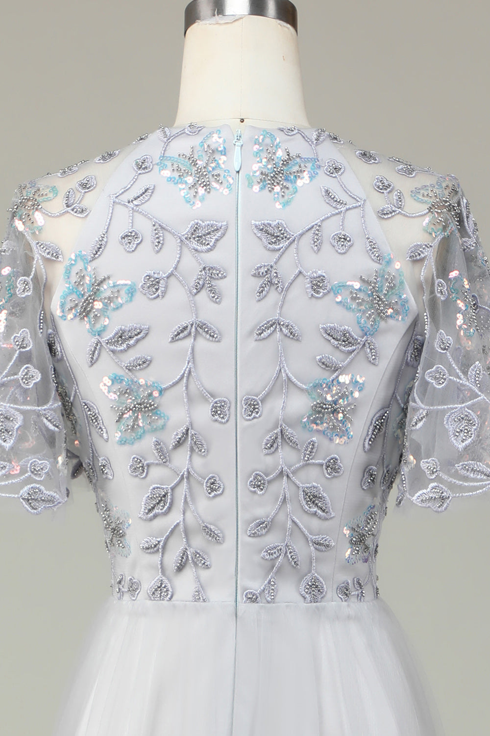 A-Line Tylle Beaded Long Grey brudepike kjole med Appliques