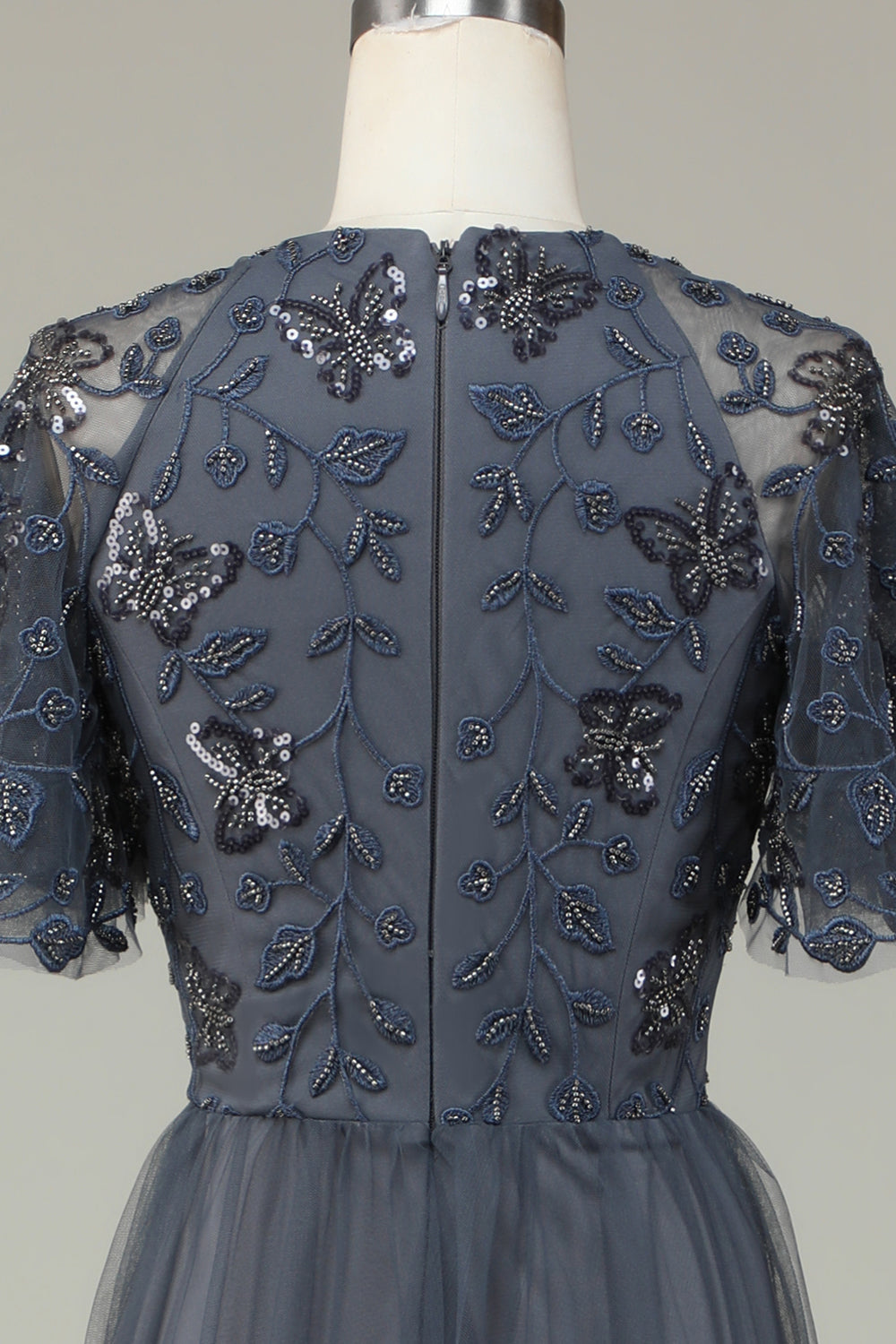 A-Line Tylle Beaded Long Grey brudepike kjole med Appliques