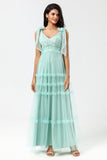 Keeper of My Heart A-Line V Neck Dusty Pink Long Bridesmaid Dress med perler