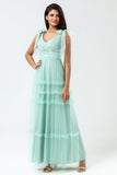 Keeper of My Heart A-Line V Neck Dusty Pink Long Bridesmaid Dress med perler