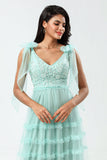 Keeper of My Heart A-Line V Neck Dusty Pink Long Bridesmaid Dress med perler