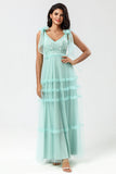 Keeper of My Heart A-Line V Neck Dusty Pink Long Bridesmaid Dress med perler