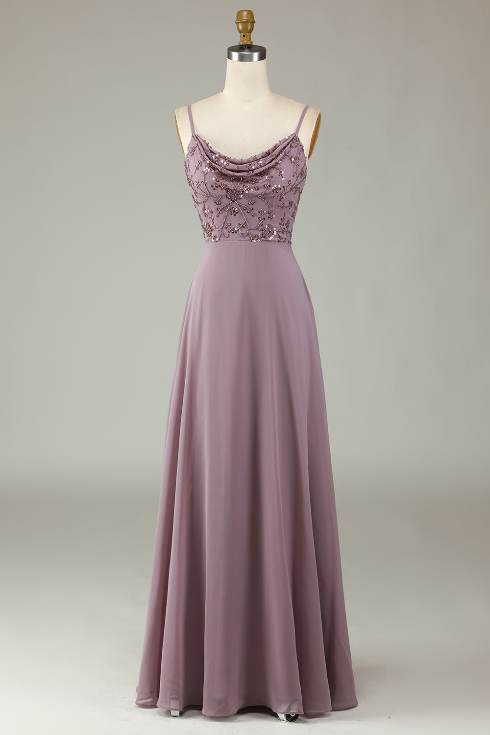 Certifiably Chic A Line Spaghetti stropper Dusty Pink Long brudepike kjole med Beaded