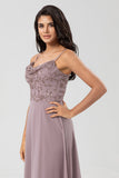 Certifiably Chic A Line Spaghetti stropper Dusty Pink Long brudepike kjole med Beaded