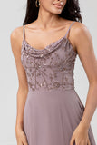 Certifiably Chic A Line Spaghetti stropper Dusty Pink Long brudepike kjole med Beaded