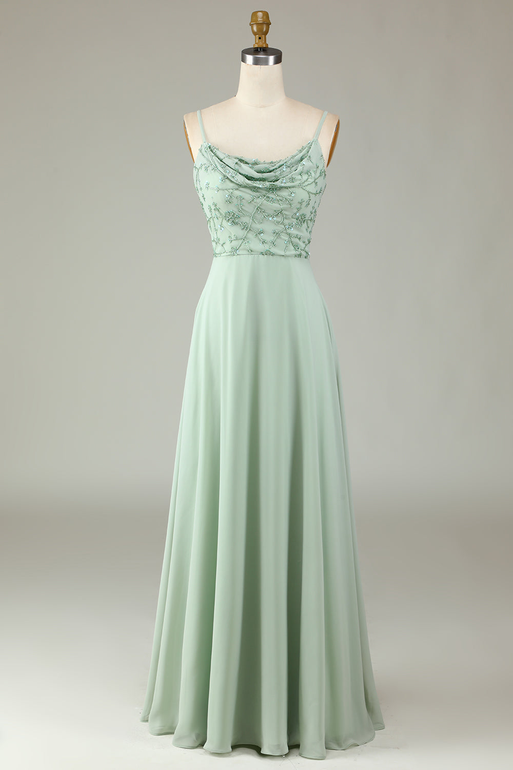 Certifiably Chic A Line Spaghetti stropper Dusty Pink Long brudepike kjole med Beaded