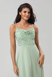 Certifiably Chic A Line Spaghetti stropper Dusty Pink Long brudepike kjole med Beaded