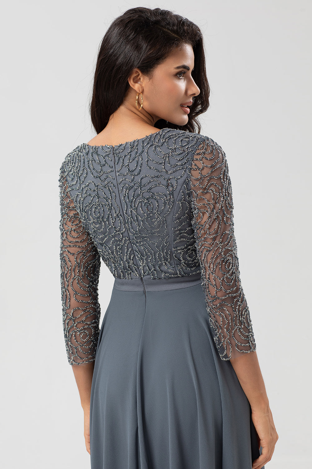 Keeper of My Heart En linje V-Neck Eucalyptus brudepike kjole med lange ermer