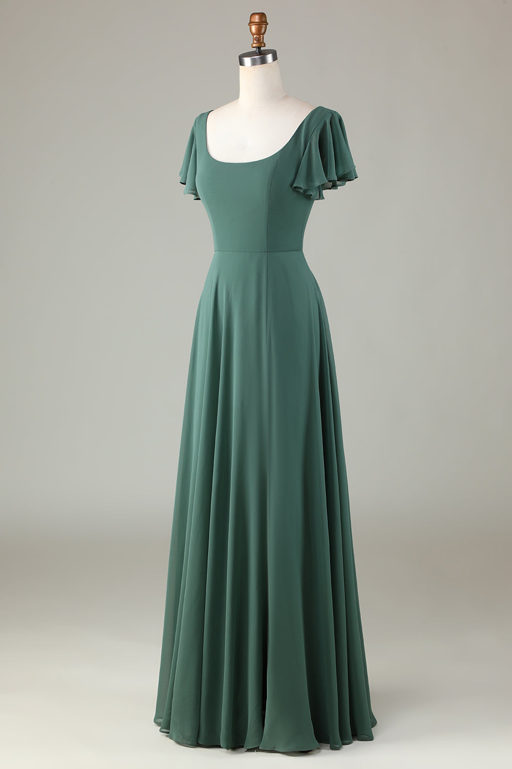 A-Line Eucalyptus Long Bridesmaid kjole med volanger