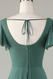 A-Line Eucalyptus Long Bridesmaid kjole med volanger