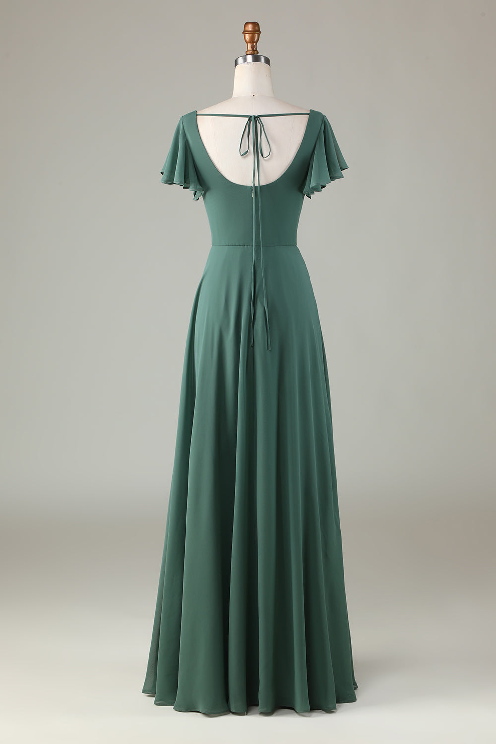 A-Line Eucalyptus Long Bridesmaid kjole med volanger