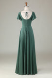 A-Line Eucalyptus Long Bridesmaid kjole med volanger