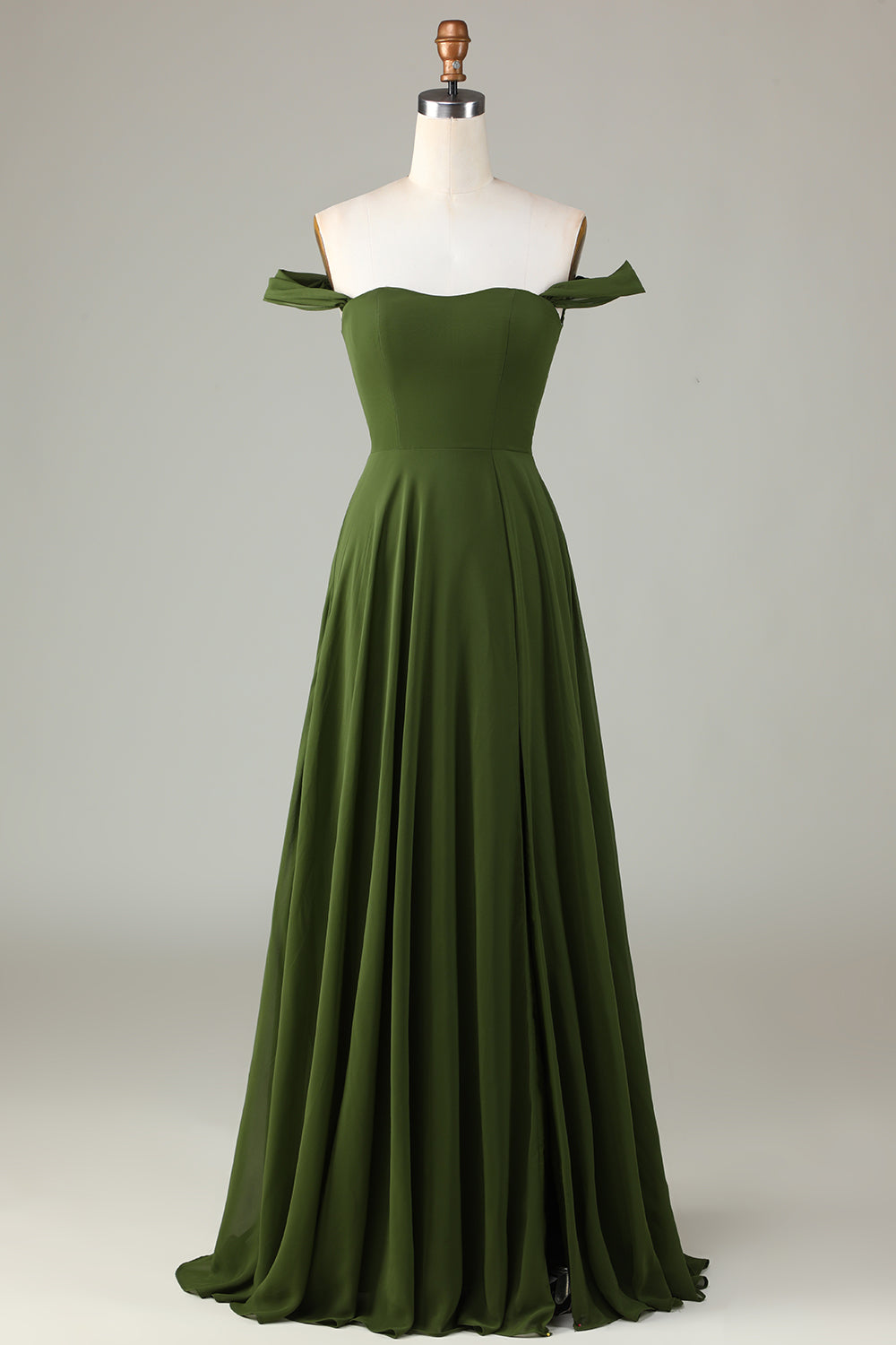 A-Line Off The Shoulder Olive brudepike kjole med Slit