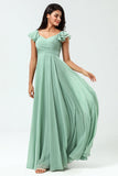 Lace-Up Back A Line Chiffon Green brudepike kjole med volanger