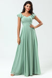Lace-Up Back A Line Chiffon Green brudepike kjole med volanger