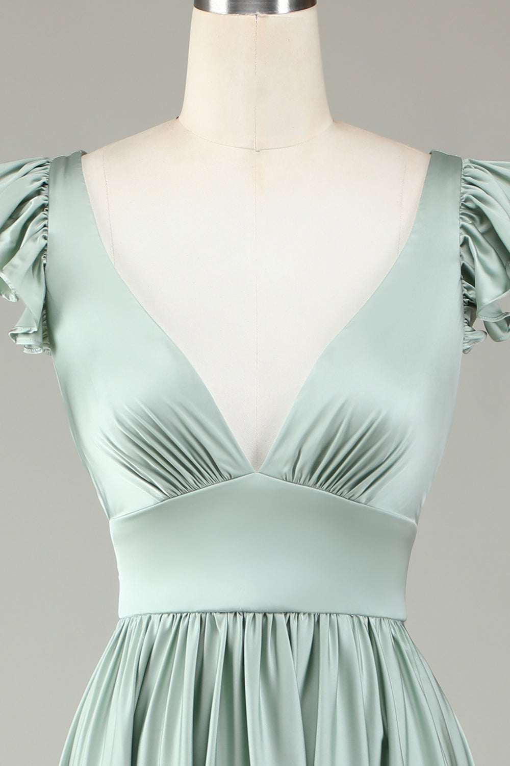 Deep V-Neck Matcha Long Bridesmaid kjole med volanger