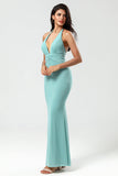 Mermaid Halter Green Long Bridesmaid Dress med V-hals
