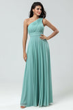 Stunning A Line One Shoulder Sea Glass Long brudepike kjole med Ruched