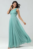 Stunning A Line One Shoulder Sea Glass Long brudepike kjole med Ruched