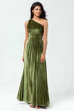 Drømmer om eleganse En linje En skulder Olive Velvet Long brudepike kjole