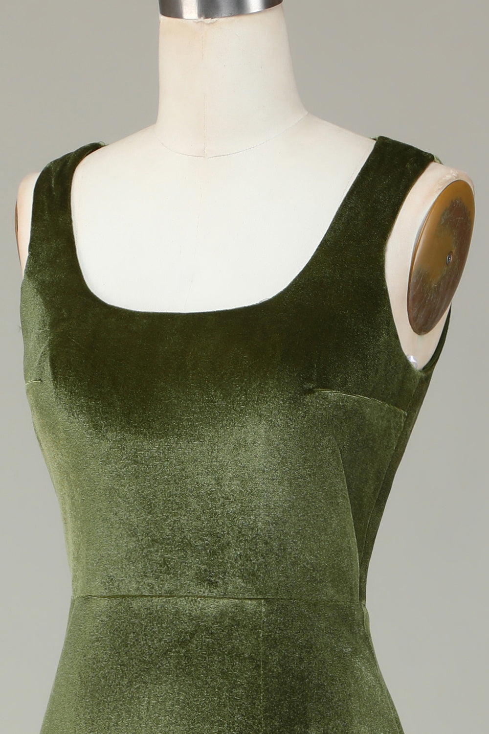 Velvet havfrue oliven brudepike kjole med Slit