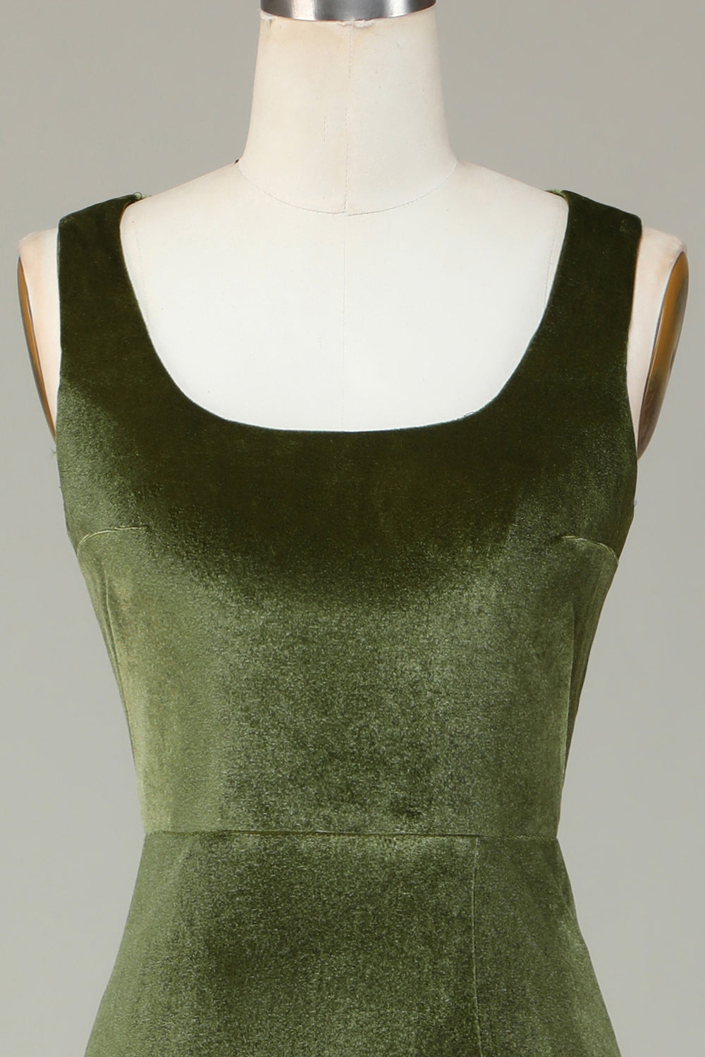 Velvet havfrue oliven brudepike kjole med Slit