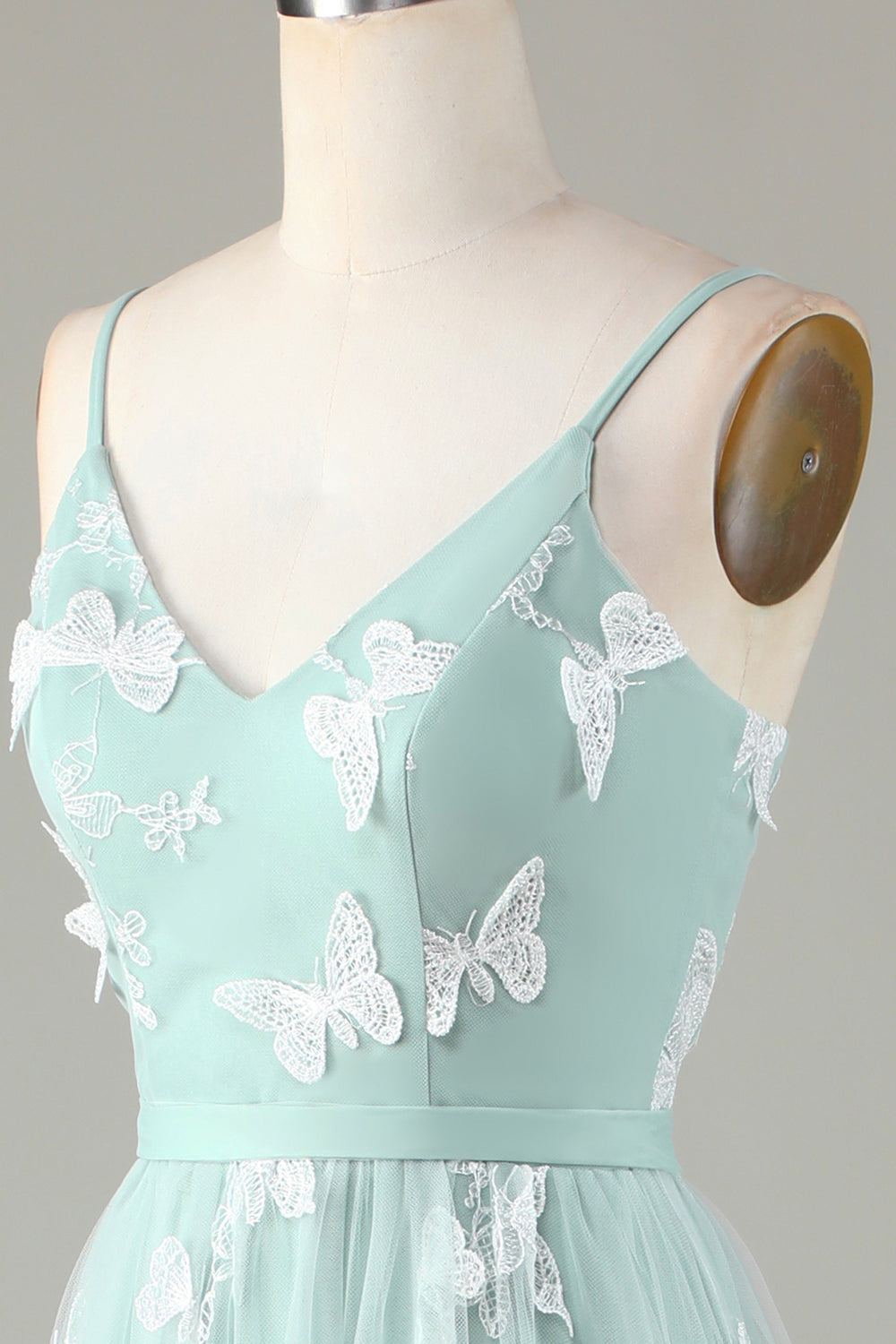 Tyll Spaghetti stropper Matcha brudepike kjole med Appliques