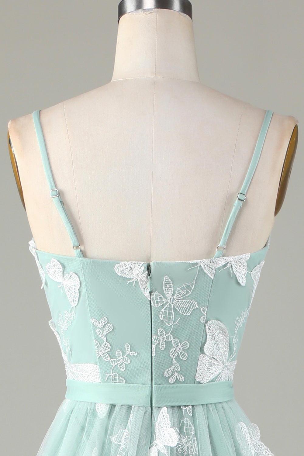 Tyll Spaghetti stropper Matcha brudepike kjole med Appliques