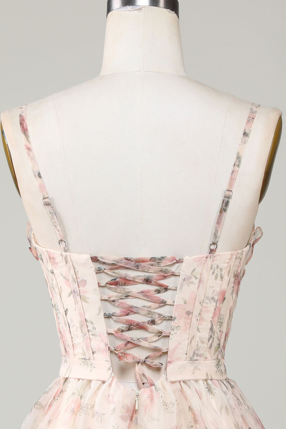 Champagne A-Line Korsett Floral Kort Homecoming Dress