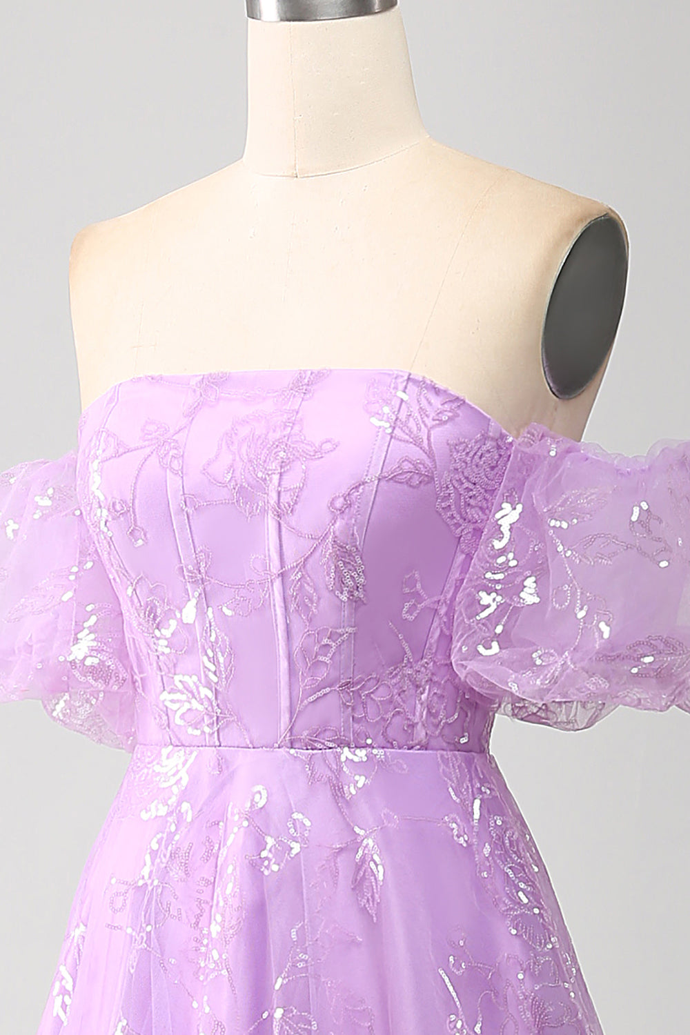 Lilac En linje stroppeløs glitrende paljett lang ballkjole
