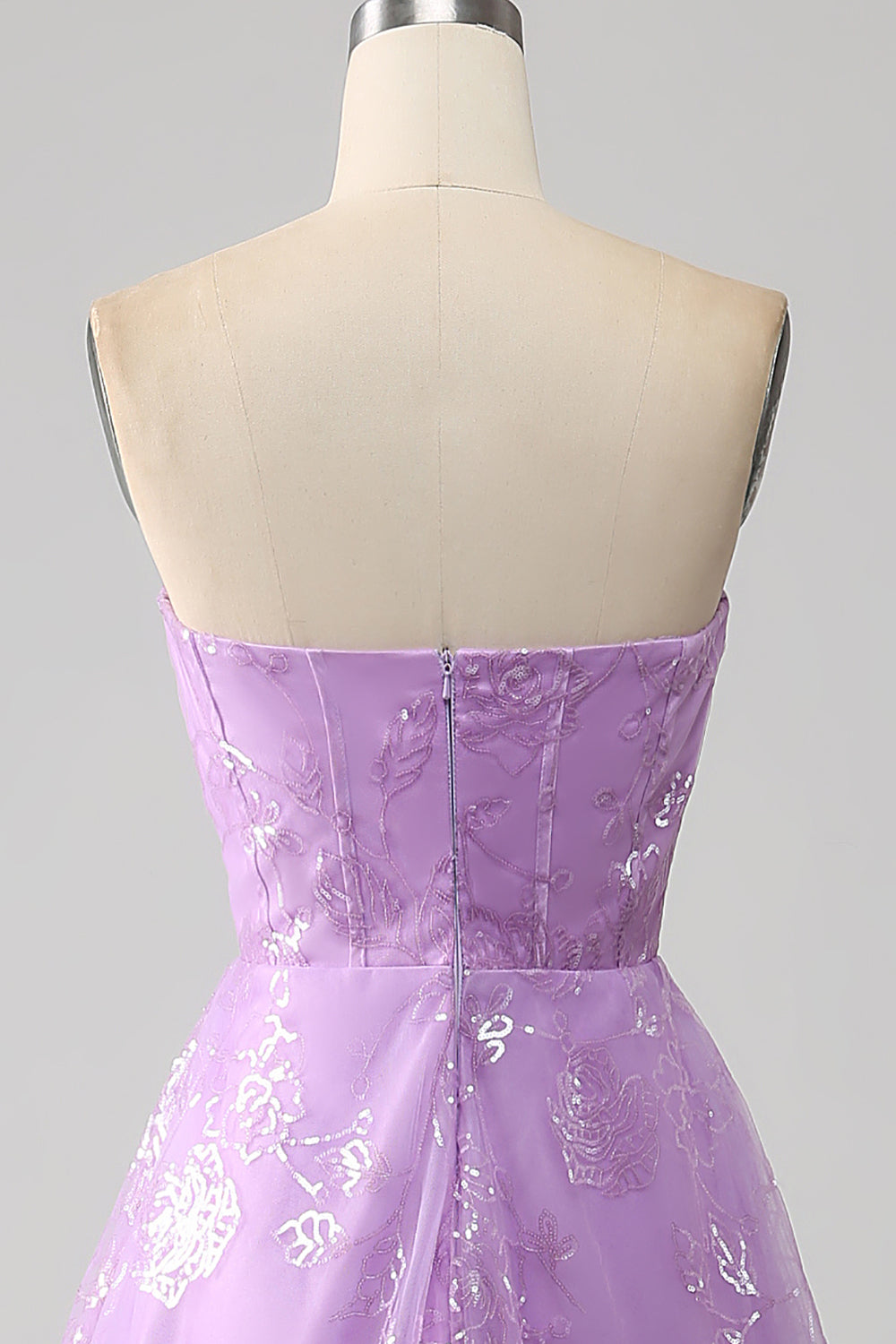 Lilac En linje stroppeløs glitrende paljett lang ballkjole