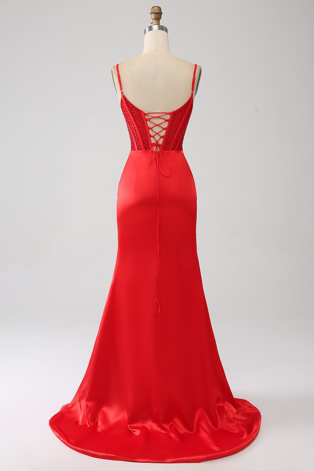 Satin Mermaid Beaded Red Prom kjole med Slit