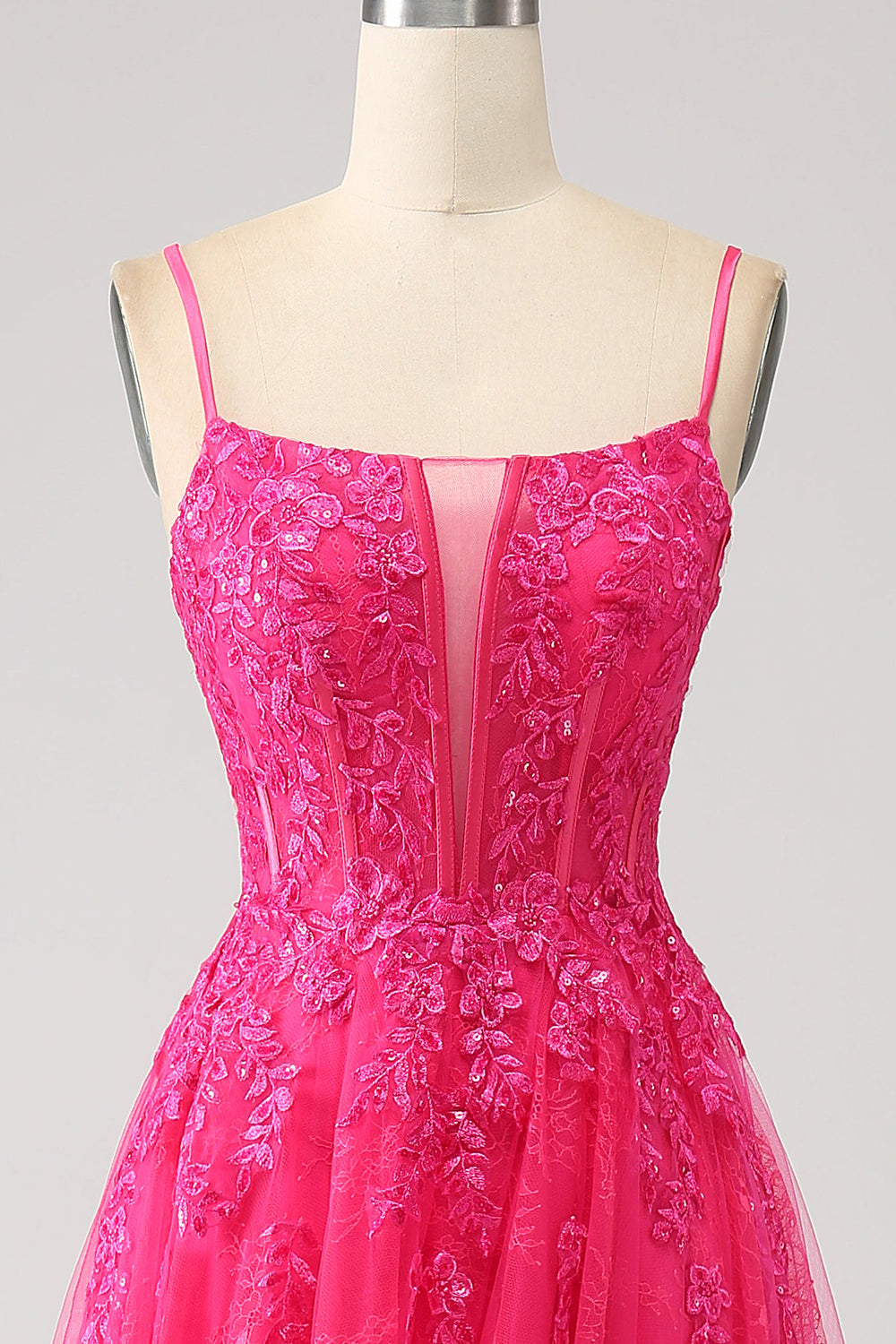Fuchsia A-Line Korsett Blonder Long Prom Kjole med Slit