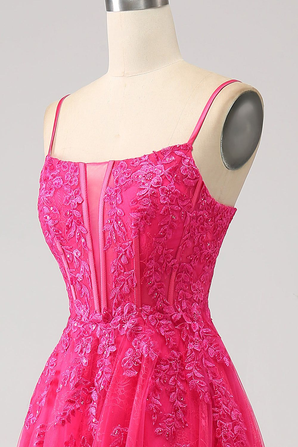 Fuchsia A-Line Korsett Blonder Long Prom Kjole med Slit