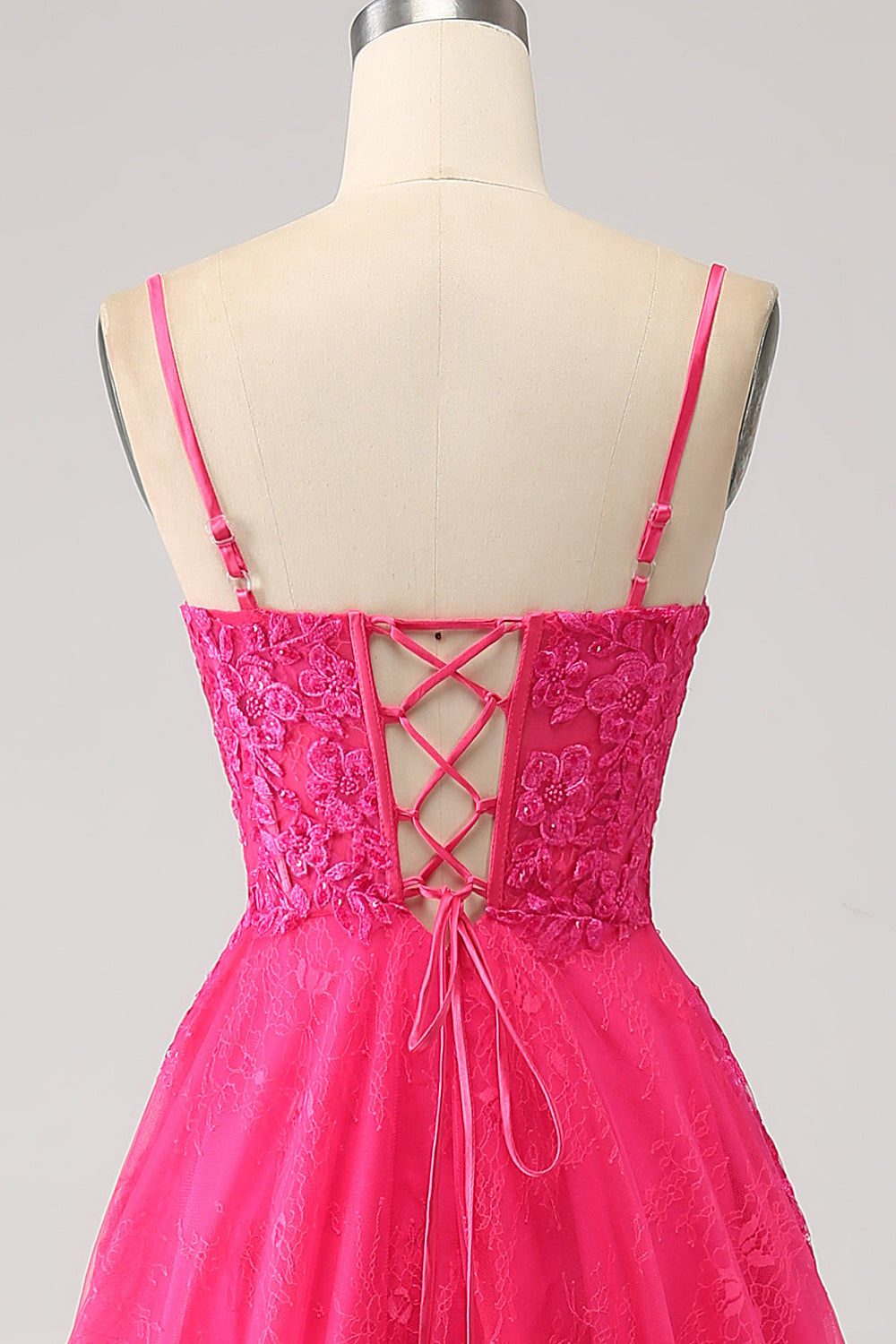 Fuchsia A-Line Korsett Blonder Long Prom Kjole med Slit