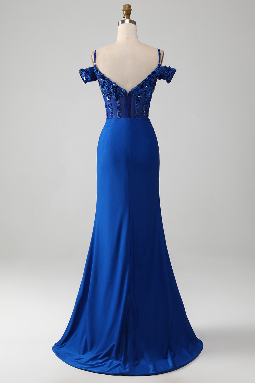 Beaded Royal Blue Corset Prom kjole med Slit
