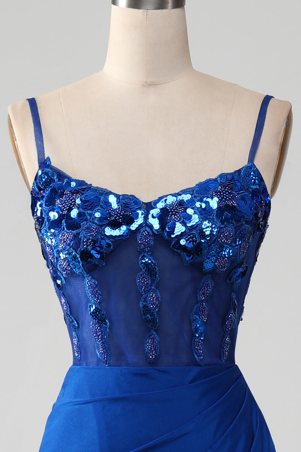 Beaded Royal Blue Corset Prom kjole med Slit