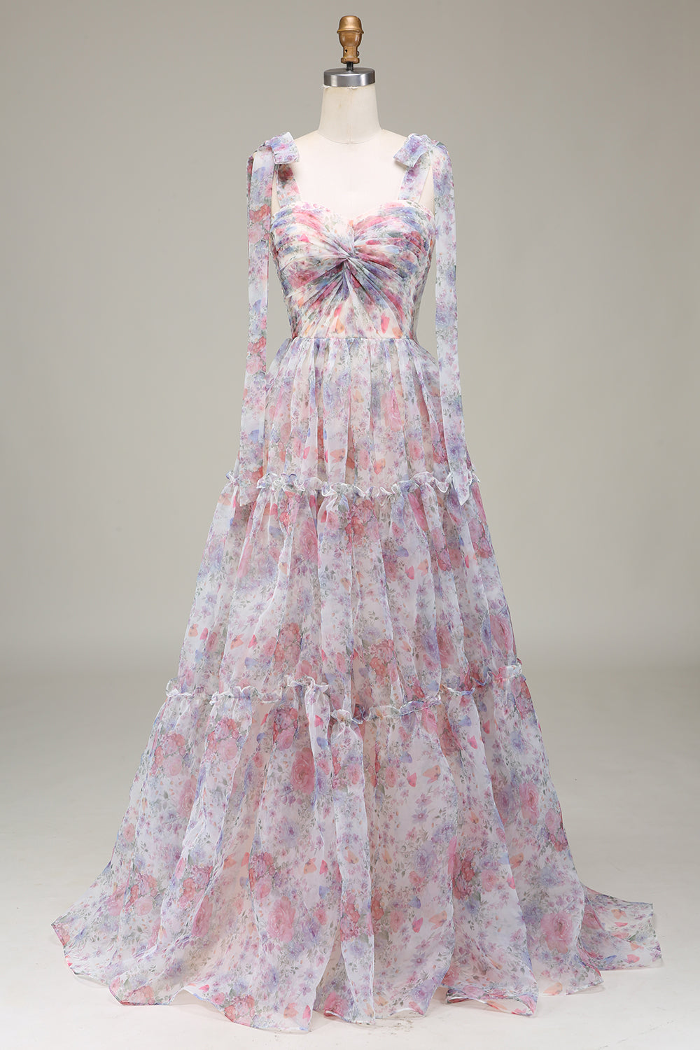 A-Line Tyll Blomst Trykt Prom Dress