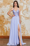Nydelig A Line Spaghetti stropper Lavendel Long Prom Kjole med Criss Cross Back