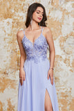 Nydelig A Line Spaghetti stropper Lavendel Long Prom Kjole med Criss Cross Back