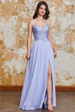 Nydelig A Line Spaghetti stropper Lavendel Long Prom Kjole med Criss Cross Back