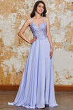 Nydelig A Line Spaghetti stropper Lavendel Long Prom Kjole med Criss Cross Back
