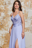 Nydelig A Line Spaghetti stropper Lavendel Long Prom Kjole med Criss Cross Back