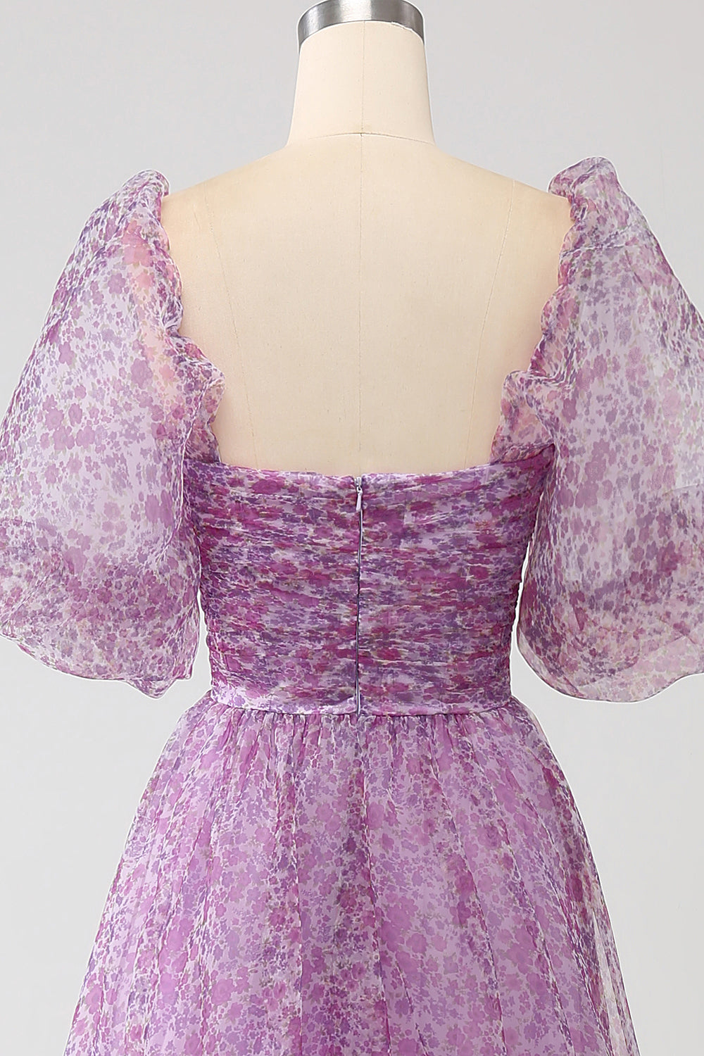 A-Line Square Neck Lilla korsett Prom kjole med halve ermer