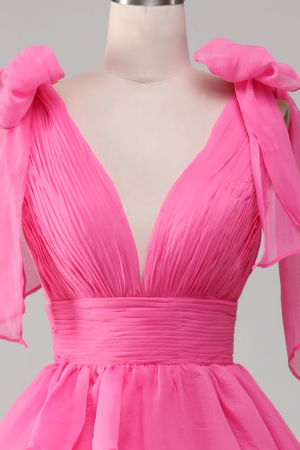 Prinsesse A-Line V-hals Fuchsia Prom kjole med spalt